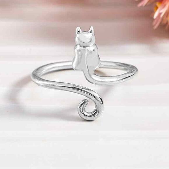 Artisan Sterling Silver Cat Wrap Ring Adjustable - Picture 2 of 5
